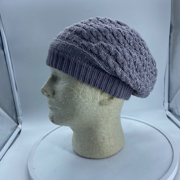Dorfman Milano Scala Pronto Cable Knit Slouch Beret Hat Cap Purple Metallic - Picture 3 of 7